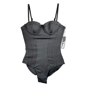 TA3 Pushy Black Corset Lace-Up One-Piece Swimsuit XS A Cup